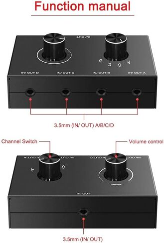 محول الصوت ثنائي الاتجاه 4 منافذ صندوق مقسم الصوت (1 في 4 خارج/4 في 1 خارج) 3.5 ملم صندوق تبديل محدد الصوت ستيريو مشاركة الصوت in Kuwait