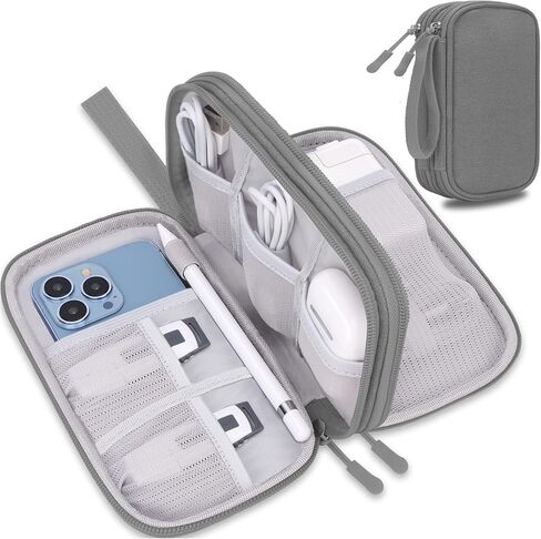 Lacdo Electronic Organizer, Travel Cable Organizer Bag Pouch Tech Electronic Accessories Carry Case Portable Double Layer Charger Case for Cable, Cord, Charger, Phone, Earphone, Power Bank, Azure Blue in Saudi Arabia