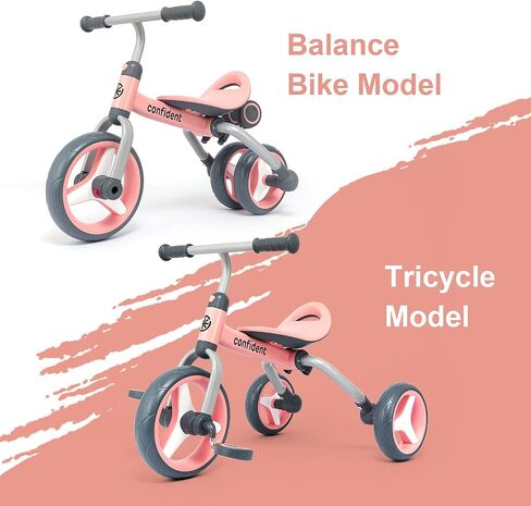 YGJT 4 in 1 Tricycle for Toddlers Age 2-5, Folding Kids Trike Tricycles Toddler Bike with Adjustable Seat and Removable Pedal, Baby Balance Bike Ride-on Toys Gift for Baby Boys Girls Birthday in Saudi Arabia