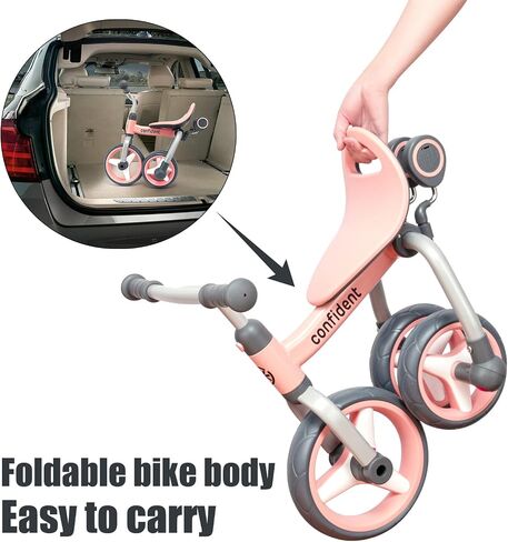 YGJT 4 in 1 Tricycle for Toddlers Age 2-5, Folding Kids Trike Tricycles Toddler Bike with Adjustable Seat and Removable Pedal, Baby Balance Bike Ride-on Toys Gift for Baby Boys Girls Birthday in Saudi Arabia