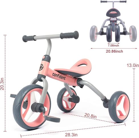 YGJT 4 in 1 Tricycle for Toddlers Age 2-5, Folding Kids Trike Tricycles Toddler Bike with Adjustable Seat and Removable Pedal, Baby Balance Bike Ride-on Toys Gift for Baby Boys Girls Birthday in Saudi Arabia