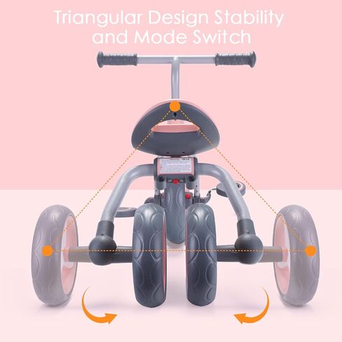 YGJT 4 in 1 Tricycle for Toddlers Age 2-5, Folding Kids Trike Tricycles Toddler Bike with Adjustable Seat and Removable Pedal, Baby Balance Bike Ride-on Toys Gift for Baby Boys Girls Birthday in Saudi Arabia