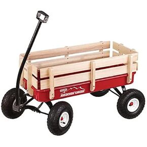 Duncan Toys Mountain Wagon - Pull-Along Wagon for Kids with Wooden Panels, All Terrain Tires, Wide Grip Handle, Wide Wheel Base, Red, 41" x 22" x 38.5"