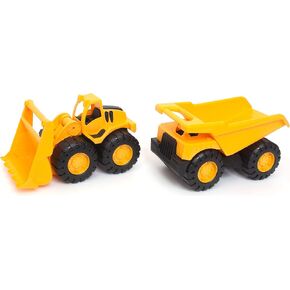 Amazon Basics Toy Construction Vehicle Set, Dump Truck and Bulldozer, Indoor/Outdoor, 10-Inch, Pack of 2, Yellow, 10.25" x 12" x 5.75" in Saudi Arabia
