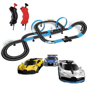 AGM MASTECH Slot Car Race Track Set, High Speed Series Tram Dual Track Set with 4 Licensed Racing Slot Cars, 2 Hand Controls, Track Parts and Lap Counter, 13.5M Long Track, Black in Saudi Arabia