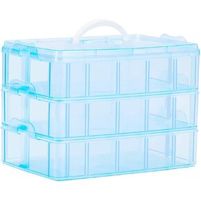 Sooyee Craft Storage Organizer,Hot Wheels Case,Sewing Box,3-Tier Plastic Organizer Box with Dividers, Storage Containers for Organizing Art Supplies, Fuse Beads,Washi Tape, Kids Toy,Blue in Kuwait