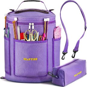 Knitting Bag Yarn Storage - Mother's Day Gift - Best Durable Canvas Yarn Bag - Yarn Organizer Crochet Bag with Knitting Accessories Case