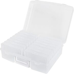 novelinks Photo Case 4" x 6" Photo Box Storage - 16 Inner Photo Keeper Photo Organizer Cases Photos Storage Containers Box for Photos (Clear-Gold Handle)