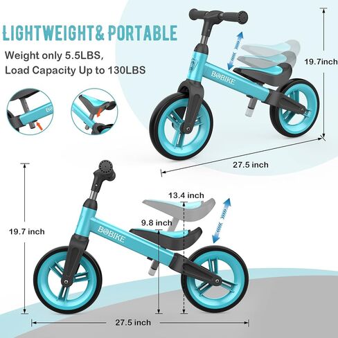 Bobike Toddler Balance Bike Toys for 1 to 4 Year Old Girls Boys Adjustable Seat and Handlebar No-Pedal Training Bike Best Gifts for Kids in Kuwait