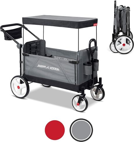 Radio Flyer Stroller Wagon for Kids Ages 1 and Up, Push and Pull Wagon with Canopy, Black - Foldable Cart with Storage, Bench, and All-Terrain Wheels in Saudi Arabia
