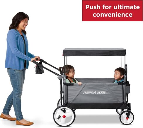 Radio Flyer Stroller Wagon for Kids Ages 1 and Up, Push and Pull Wagon with Canopy, Black - Foldable Cart with Storage, Bench, and All-Terrain Wheels in Saudi Arabia