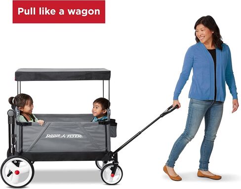 Radio Flyer Stroller Wagon for Kids Ages 1 and Up, Push and Pull Wagon with Canopy, Black - Foldable Cart with Storage, Bench, and All-Terrain Wheels in Saudi Arabia