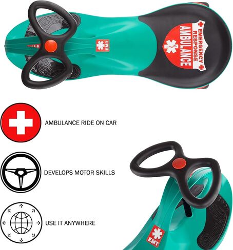 لعبة ركوب سيارة إسعاف - بدون بطاريات أو تروس أو دواسات - ملتوية، دوارة، انطلق - ألعاب ركوب خارجية للأطفال بعمر 3 سنوات فما فوق من ليل رايدر (أخضر) in Kuwait