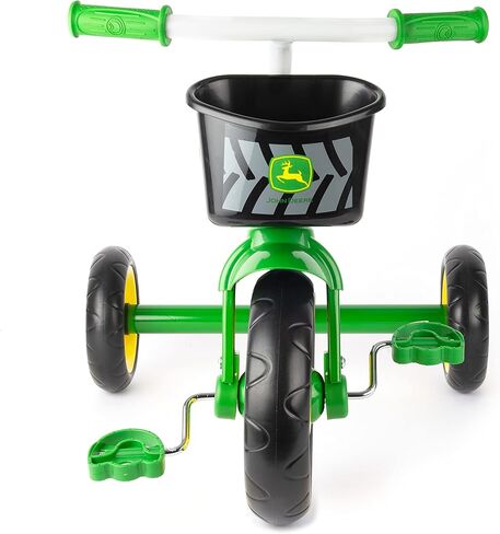 دراجة ثلاثية العجلات من جون ديري شديدة التحمل مع سلة للأطفال بعمر سنتين فما فوق، أخضر/أصفر in Kuwait