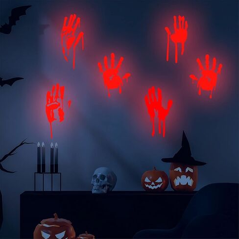 ملصق Tiffuniess Halloween المضيء، ملصق حائط مبتكر قابل للإزالة، ملصق فلورسنت يتوهج في الظلام للهالوين، مستلزمات ديكورات الحمام الزومبي المرعبة ببصمة اليد (أخضر)، 20 × 30 سم in Saudi Arabia