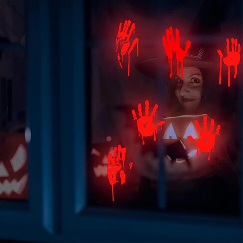 ملصق Tiffuniess Halloween المضيء، ملصق حائط مبتكر قابل للإزالة، ملصق فلورسنت يتوهج في الظلام للهالوين، مستلزمات ديكورات الحمام الزومبي المرعبة ببصمة اليد (أخضر)، 20 × 30 سم in Saudi Arabia