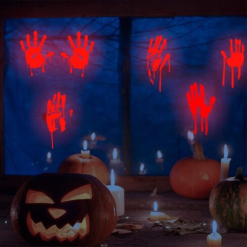 ملصق Tiffuniess Halloween المضيء، ملصق حائط مبتكر قابل للإزالة، ملصق فلورسنت يتوهج في الظلام للهالوين، مستلزمات ديكورات الحمام الزومبي المرعبة ببصمة اليد (أخضر)، 20 × 30 سم in Saudi Arabia