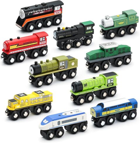 SainSmart Jr. Wooden Train Set Accessories, Magnetic Toy Car Set (10 PCS), Compatible with All Major Brands, Gift for Toddlers, Boys, and Girls Aged 3+ in Kuwait