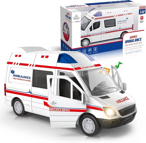 Otto Ambulance, Pull-Back Metal Strong Ambulance, Doors Open & Close, Lights & Sirens, Interactive Kids Toy - for Boys & Girls Age 3 and Up in Kuwait