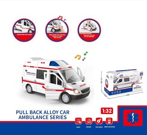 Otto Ambulance, Pull-Back Metal Strong Ambulance, Doors Open & Close, Lights & Sirens, Interactive Kids Toy - for Boys & Girls Age 3 and Up in Kuwait