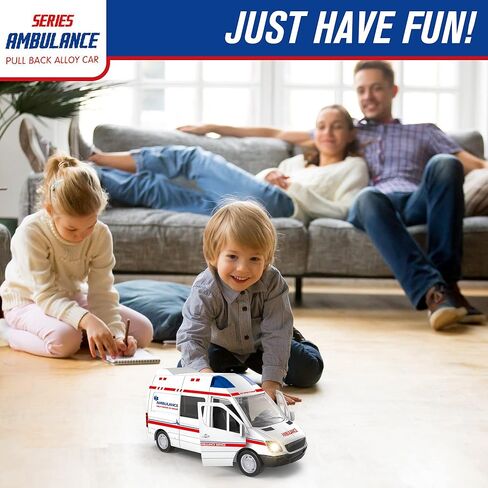Otto Ambulance, Pull-Back Metal Strong Ambulance, Doors Open & Close, Lights & Sirens, Interactive Kids Toy - for Boys & Girls Age 3 and Up in Kuwait