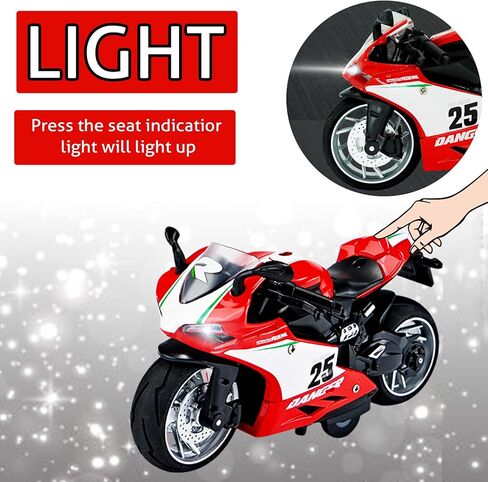 لعبة دراجة نارية YA LE MING، مركبات سحب للخلف، لعبة دراجة نارية من سبيكة مع صوت وضوء، نسخة طبق الأصل للدراجة النارية بمقياس 1:12، ألعاب دراجة نارية للأطفال 3-9 (أحمر) in Kuwait