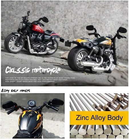 Pull Back Motorcycle Toys, Tiny Gift with Music Lighting, Retro Motorcycles Toy for Boys Kids Age 3 4 5 6 7 8 Year Old (Red) in Kuwait