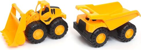 Amazon Basics Toy Construction Vehicle Set, Dump Truck and Bulldozer, Indoor/Outdoor, 10-Inch, Pack of 2, Yellow, 10.25" x 12" x 5.75" in Saudi Arabia