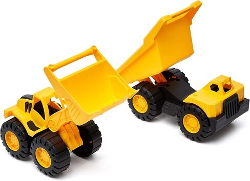 Amazon Basics Toy Construction Vehicle Set, Dump Truck and Bulldozer, Indoor/Outdoor, 10-Inch, Pack of 2, Yellow, 10.25" x 12" x 5.75" in Saudi Arabia