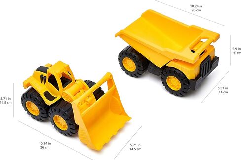 Amazon Basics Toy Construction Vehicle Set, Dump Truck and Bulldozer, Indoor/Outdoor, 10-Inch, Pack of 2, Yellow, 10.25" x 12" x 5.75" in Saudi Arabia