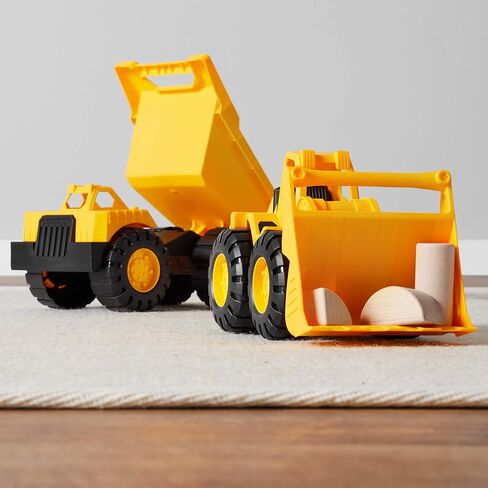 Amazon Basics Toy Construction Vehicle Set, Dump Truck and Bulldozer, Indoor/Outdoor, 10-Inch, Pack of 2, Yellow, 10.25" x 12" x 5.75" in Saudi Arabia