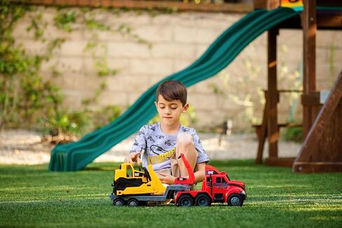 CatToysOfficial، محرك ثقيل للإنشاءات من CAT، نصف شاحنة ومقطورة مع حفار طاقم صغير، أضواء وأصوات، للأعمار من 3 سنوات فما فوق in Saudi Arabia