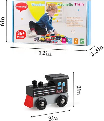 مجموعة قطارات مغناطيسية مكونة من 12 قطعة من سيارات القطار الخشبية من Wondertoys تتضمن 3 محركات وحقيبة تخزين - مجموعة قطارات خشبية للأطفال الصغار متوافقة مع مسارات مجموعة قطارات العلامات التجارية الكبرى - قطارات لطاولة القطار in Kuwait