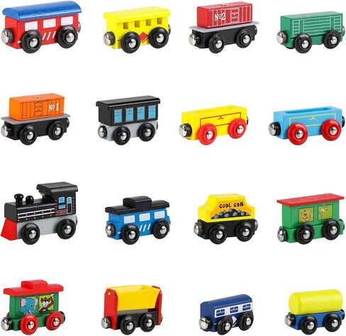 مجموعة قطارات مغناطيسية مكونة من 12 قطعة من سيارات القطار الخشبية من Wondertoys تتضمن 3 محركات وحقيبة تخزين - مجموعة قطارات خشبية للأطفال الصغار متوافقة مع مسارات مجموعة قطارات العلامات التجارية الكبرى - قطارات لطاولة القطار in Kuwait