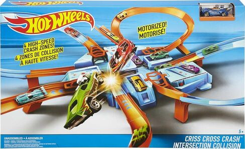 Hot Wheels Toy Car Track Set, Criss Cross Crash with 1:64 Scale Vehicle, Powered by a Motorized Booster (Amazon Exclusive) in Saudi Arabia