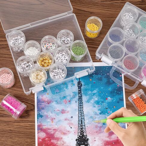 Bead Organizer Box, Diamond Painting Art Storage Box, Diamond Painting Art Accessories Bead Storage Containers 14 Slots Clear Embroidery Bead Storage Organizer Container with Lids for Beads (2 Pack) in Kuwait