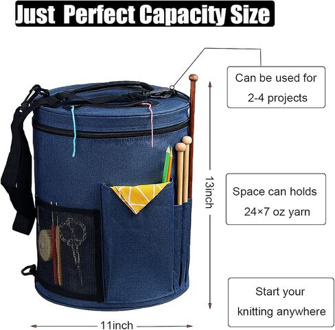 Weabetfu Large Capacity Portable Yarn Organizer Knitting Tote Storage Bag with Shoulder Strap Yarn Bags Have Pocket for Crochet Hooks,Knitting Needles & Accessories,Prevent Yarn Tangle(Grey) in Saudi Arabia