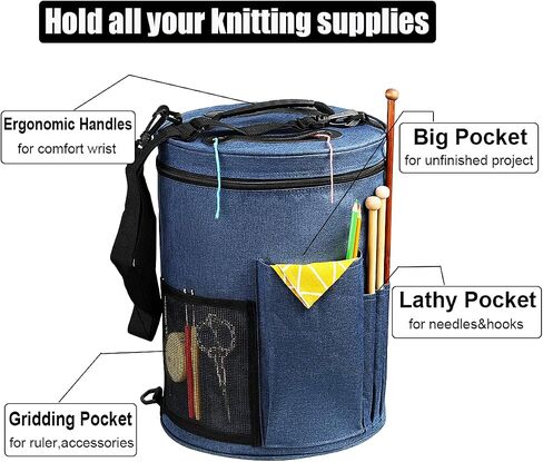 Weabetfu Large Capacity Portable Yarn Organizer Knitting Tote Storage Bag with Shoulder Strap Yarn Bags Have Pocket for Crochet Hooks,Knitting Needles & Accessories,Prevent Yarn Tangle(Grey) in Saudi Arabia