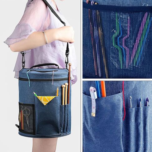 Weabetfu Large Capacity Portable Yarn Organizer Knitting Tote Storage Bag with Shoulder Strap Yarn Bags Have Pocket for Crochet Hooks,Knitting Needles & Accessories,Prevent Yarn Tangle(Grey) in Saudi Arabia