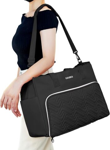Leudes Crochet Tote Bag, Knitting Bag Fits 15.6 Inch Laptop Yarn Storage Organizer Large Yarn Holder Hook Case for Knitting & Crochet Supplies (Black) in Saudi Arabia