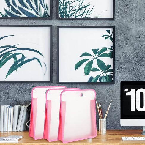12 Pieces Scrapbook Paper Storage 12x12 Sheets Storage Paper File Scrapbook Paper Storage Organizer with Handle Expandable Craft Paper Storage for Documents Office Photos Cardstock File (Pink) in Kuwait