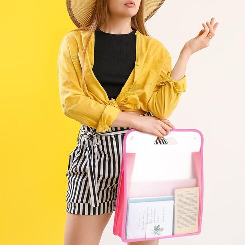 12 Pieces Scrapbook Paper Storage 12x12 Sheets Storage Paper File Scrapbook Paper Storage Organizer with Handle Expandable Craft Paper Storage for Documents Office Photos Cardstock File (Pink) in Kuwait
