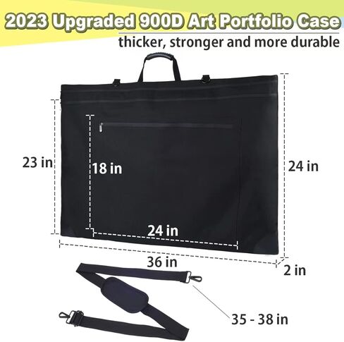 حقيبة فنية من ايسكيس مقاس 24 × 36 انش بسحاب مقاوم للماء بنسبة 100%، حقيبة قماشية كبيرة الحجم مع حزام كتف قابل للتعديل، زوايا جلدية، تخزين حمل اسود, أسود, أسود in Kuwait