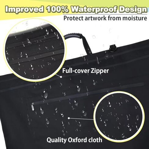 حقيبة فنية من ايسكيس مقاس 24 × 36 انش بسحاب مقاوم للماء بنسبة 100%، حقيبة قماشية كبيرة الحجم مع حزام كتف قابل للتعديل، زوايا جلدية، تخزين حمل اسود, أسود, أسود in Kuwait