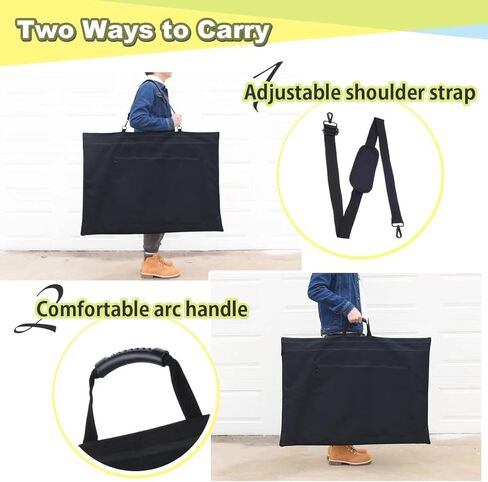 حقيبة فنية من ايسكيس مقاس 24 × 36 انش بسحاب مقاوم للماء بنسبة 100%، حقيبة قماشية كبيرة الحجم مع حزام كتف قابل للتعديل، زوايا جلدية، تخزين حمل اسود, أسود, أسود in Kuwait