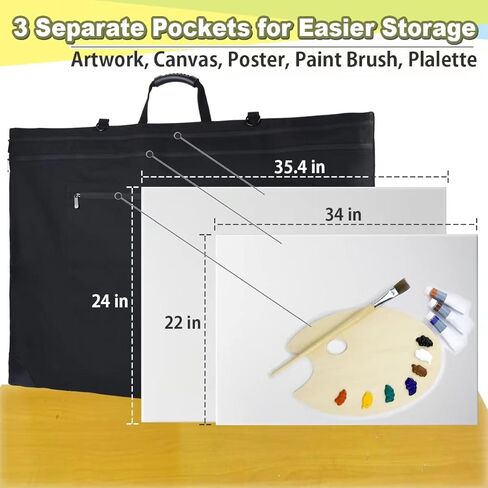 حقيبة فنية من ايسكيس مقاس 24 × 36 انش بسحاب مقاوم للماء بنسبة 100%، حقيبة قماشية كبيرة الحجم مع حزام كتف قابل للتعديل، زوايا جلدية، تخزين حمل اسود, أسود, أسود in Kuwait