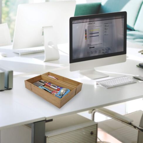 مجموعة فواصل صندوق منظم للأدراج وصينية تخزين من أفيبو، مصنوعة من خشب الخيزران، حامل متعدد الأغراض للحرف اليدوية، الخياطة، المكتب، الحمام، المطبخ (1، 15 × 23 × 5.5 سم) in Kuwait