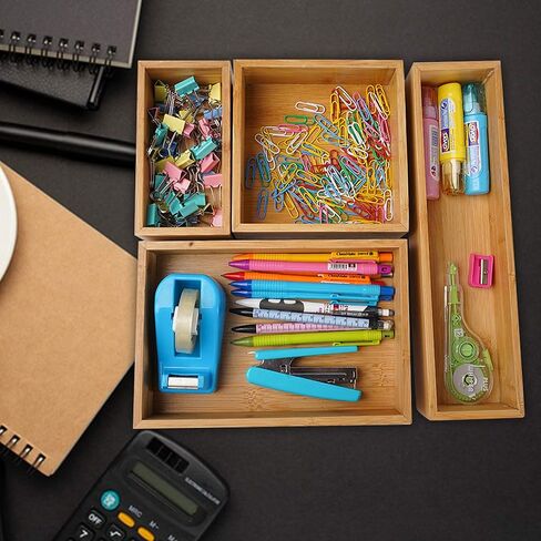 مجموعة فواصل صندوق منظم للأدراج وصينية تخزين من أفيبو، مصنوعة من خشب الخيزران، حامل متعدد الأغراض للحرف اليدوية، الخياطة، المكتب، الحمام، المطبخ (1، 15 × 23 × 5.5 سم) in Kuwait