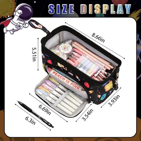 Large Pencil Case for Girls Boys, Cute Dinosaur Black Pencil Pouch Big Capacity Pencil Organizer Bag, Students School Supplies Back to School Kids Gifts Teen Girls Boys Zipper Pen Box in Kuwait