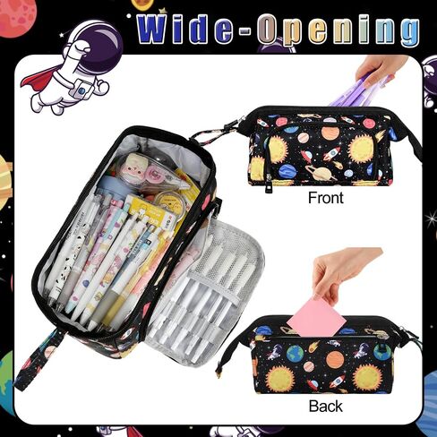 Large Pencil Case for Girls Boys, Cute Dinosaur Black Pencil Pouch Big Capacity Pencil Organizer Bag, Students School Supplies Back to School Kids Gifts Teen Girls Boys Zipper Pen Box in Kuwait